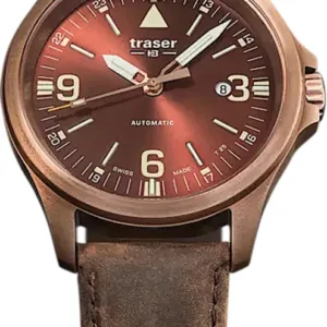 Herrenarmbanduhr Traser mit braunem Zifferblatt, braunem Lederband und automatischem Uhrwerk