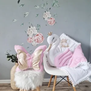Baby bedding set - pillow swan, butterfly, crib baby blanket - KARI studio