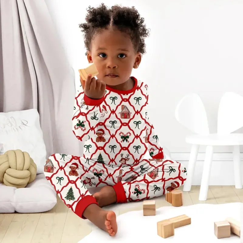Vintage Christmas Two Piece Long Sleeve Pajama Set , Vintage Christmas Two Piece Long Sleeve Pajama Set - 12-18M